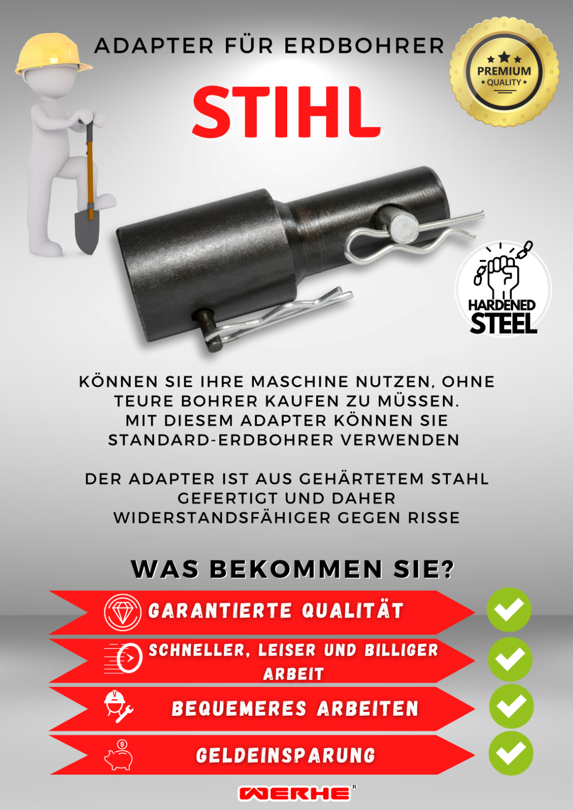 Adapter STIHL BT106C BT20C BT120 BT130 BT131 Erdbohrer Pfahlbohrer Bohrer