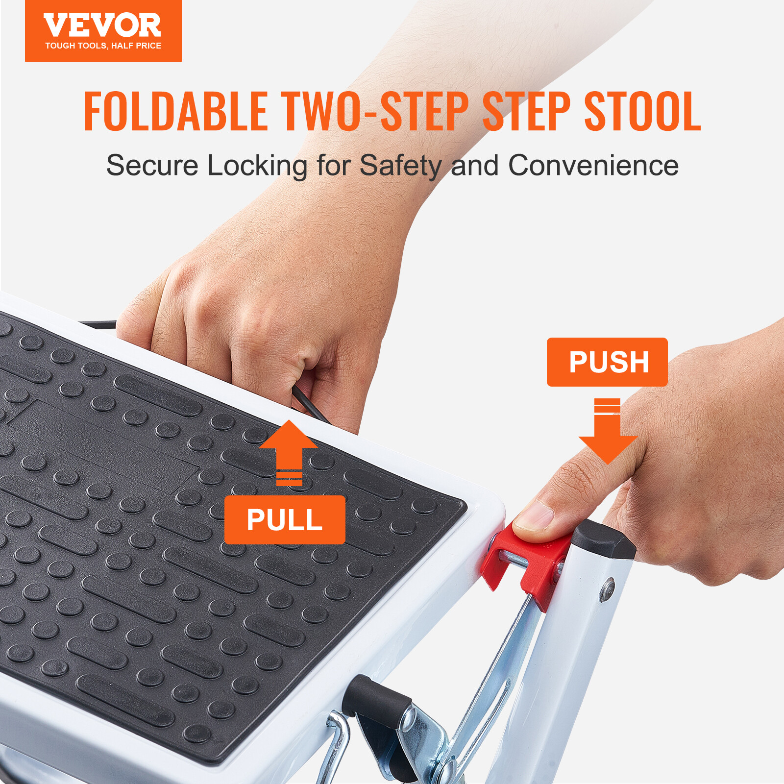 VEVOR Step Stool Ladder 2-Step Foldable 3 Adjustable Height Max Load 330lbs