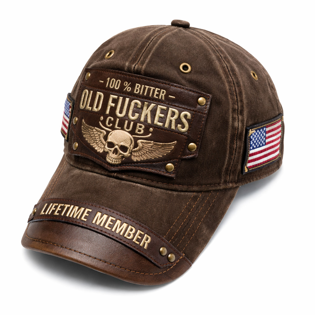 Vintage Leather Embroidered Cap - Old F*ckers Club 100% Bitter Lifetime Member