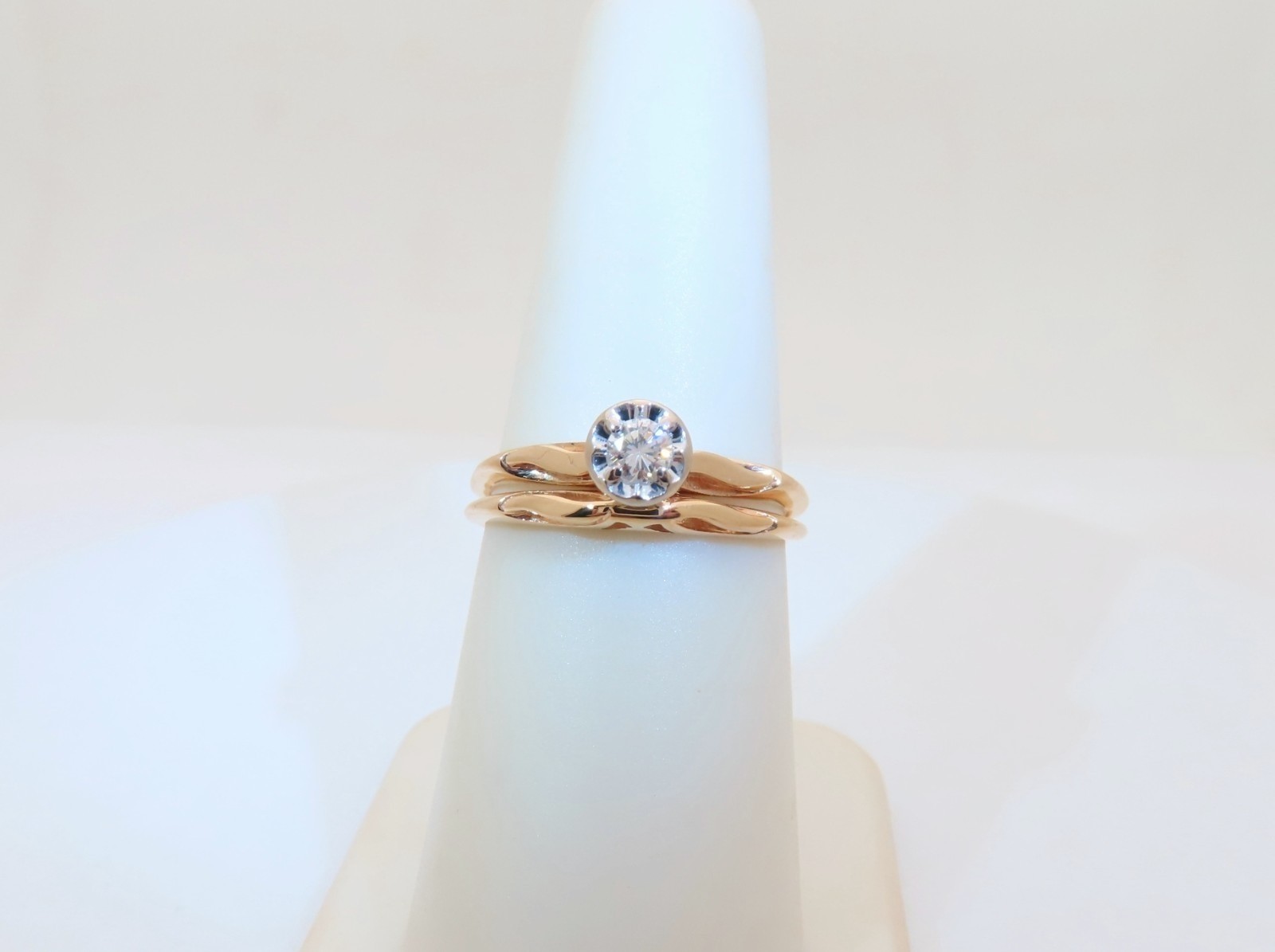 14k Gold Diamond Wedding Set Vintage Bridal Rings Natural Diamonds US 6.75 R1802