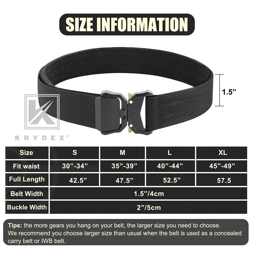 KRYDEX Tactical Duty Belt 1.5" Double Layer Flip Top Quick Release Buckle Belt