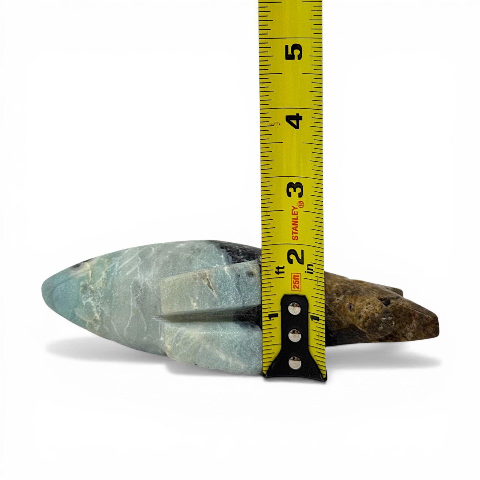 Caribbean Calcite Stone Shark Sculpture Carved Crystal Art Decor 450grams