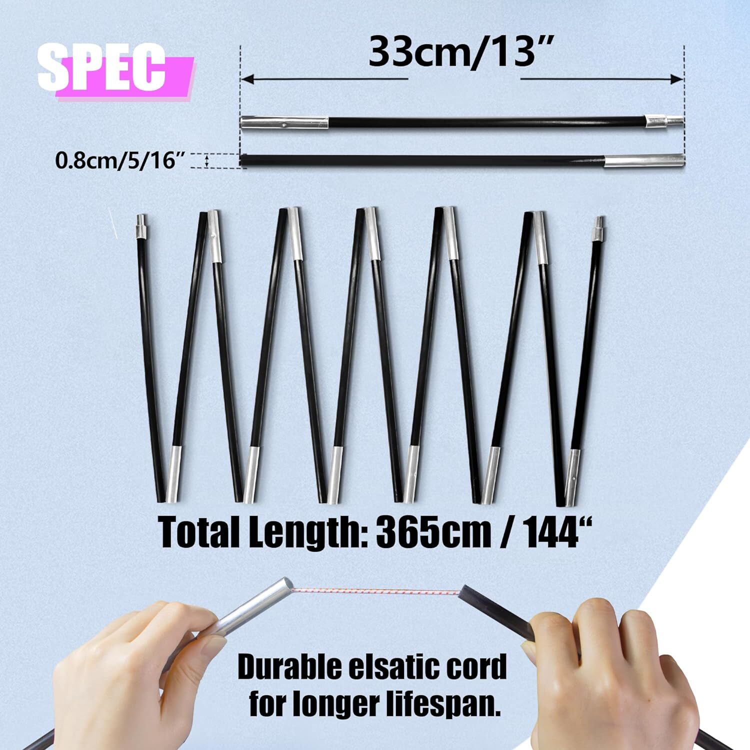 Betus Fibreglass Tent Poles Replacement - Pre-Assembled Black Tent Pole 12Ft