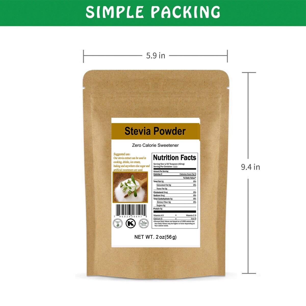 CCnature Pure Stevia Extract Powder Natural Sweetener 0 calorie Sugar Substitute