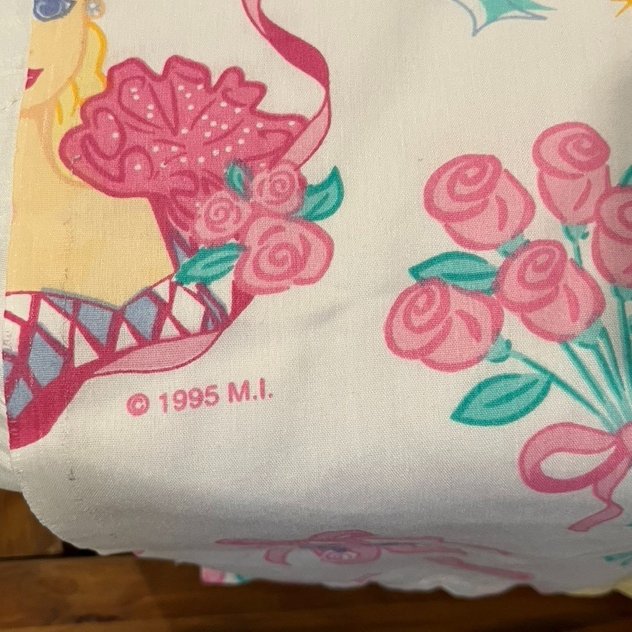 Barbie Flat Bed Sheet VTG 1995 Dan River Pink White Ballerina Twin Size 90x66"