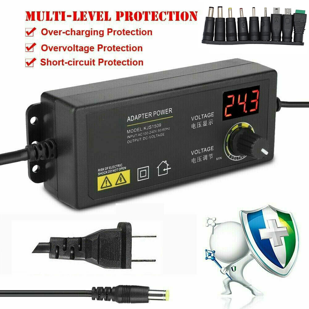 Adjustable Voltage 3 to 24V AC/DC Switch Power Supply Adapter with LED Display