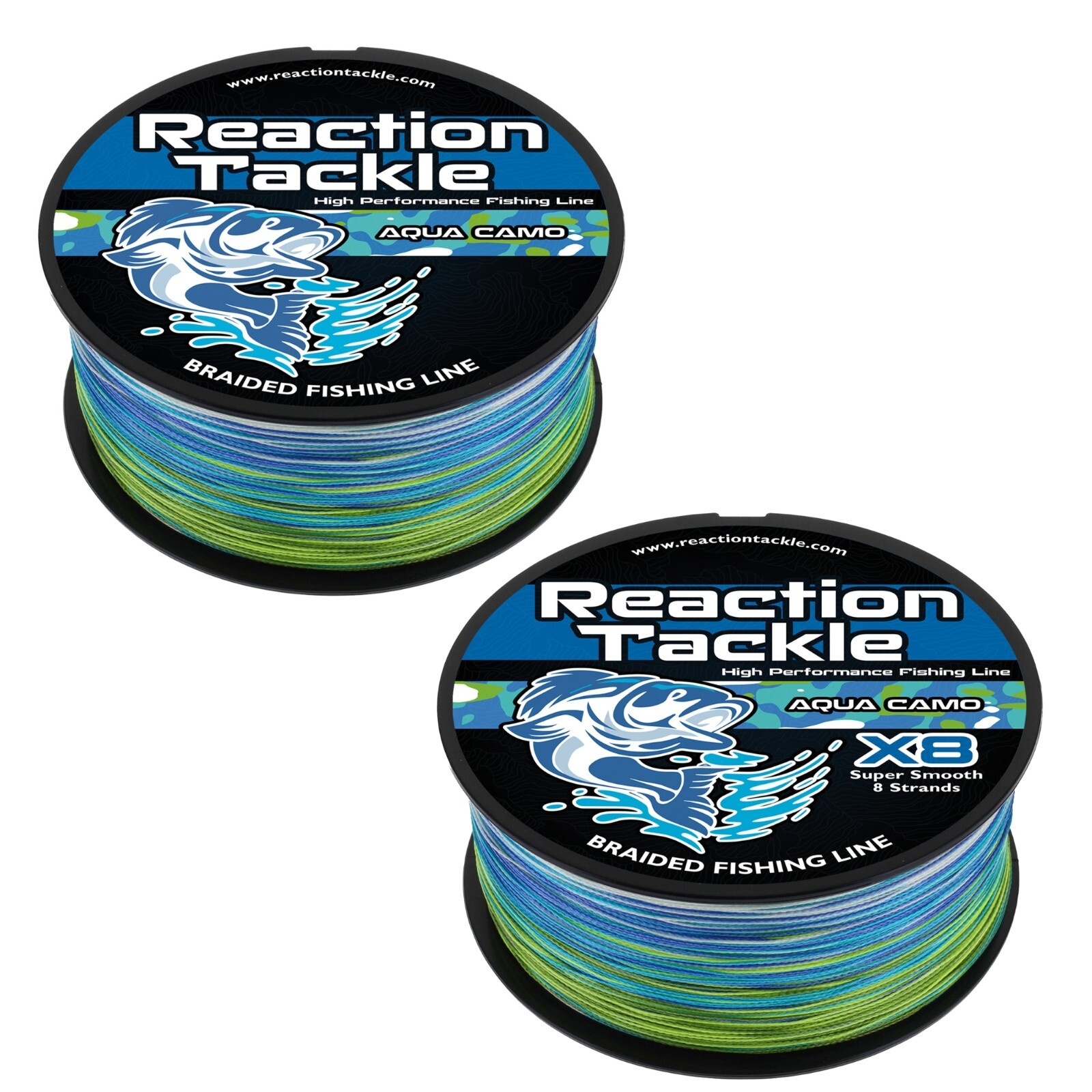 Reaction Tackle Braided Fishing Line / Braid - Aqua Camo 4 and 8 Strands