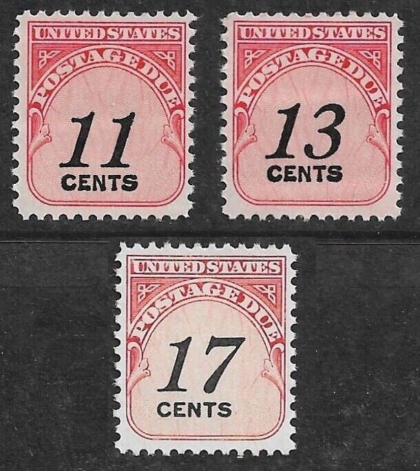 US, J102-104 Postage due, 11,13, 17c, MNH