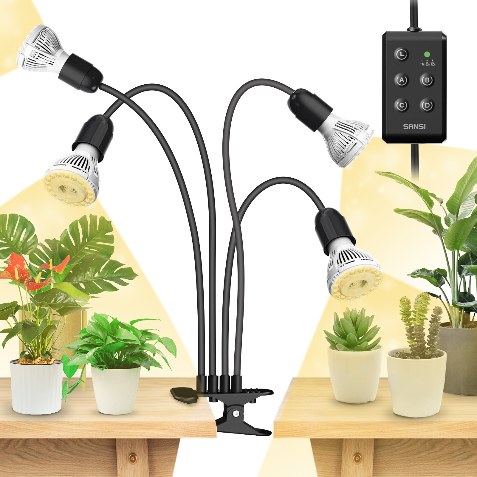 SANSI Grow Lights Timer 150W Full Spectrum LED Gooseneck Clip Plant Grow Lamp