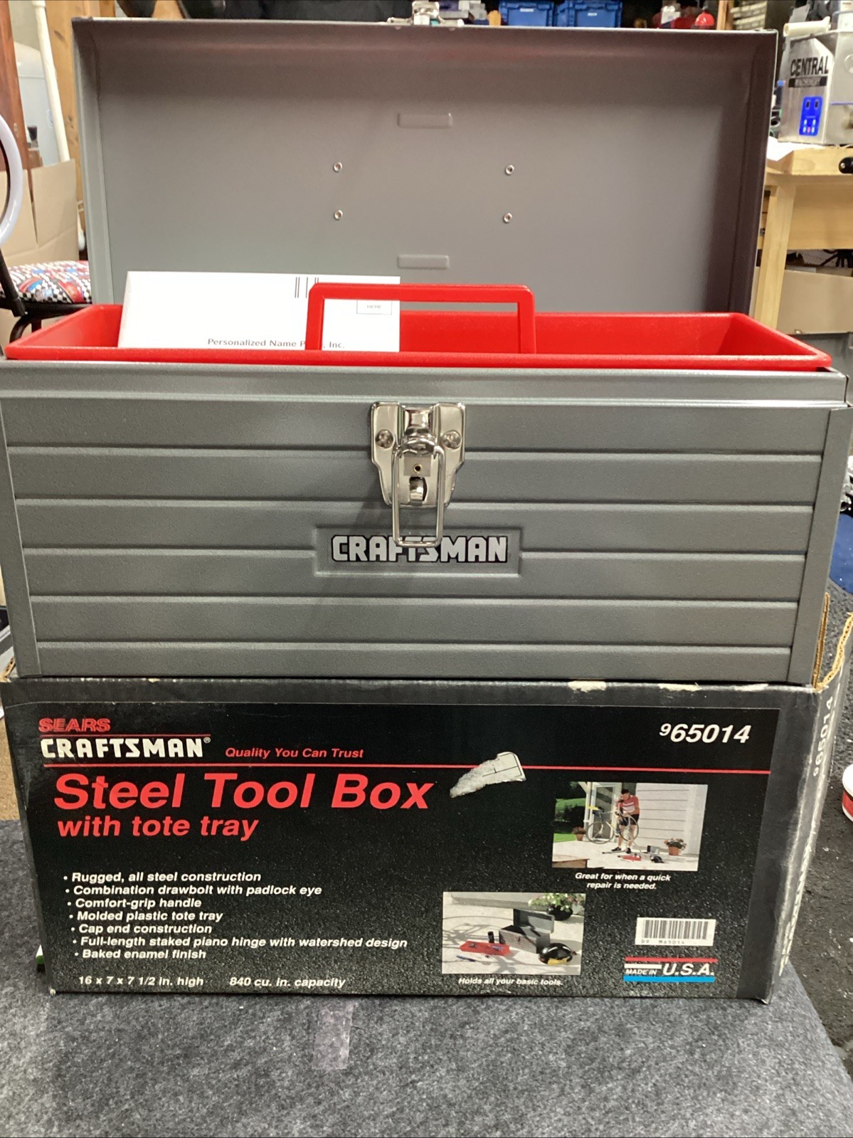 Craftsman USA Vtg. 16” Steel Tool Box 65014 W/Red Tote Tray New In Box
