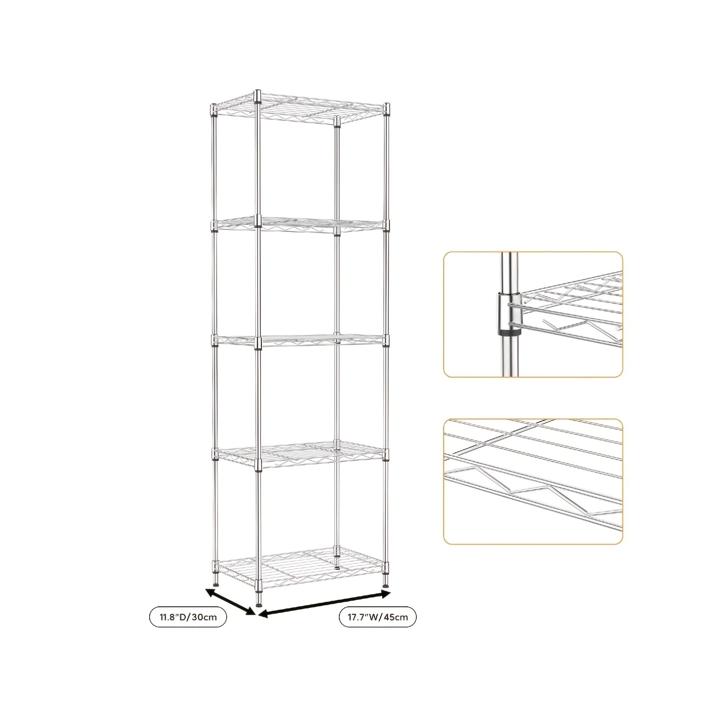 5 Tier Metal Storage Shelves Adjustable Chrome Wire shelves Industrial Shelves