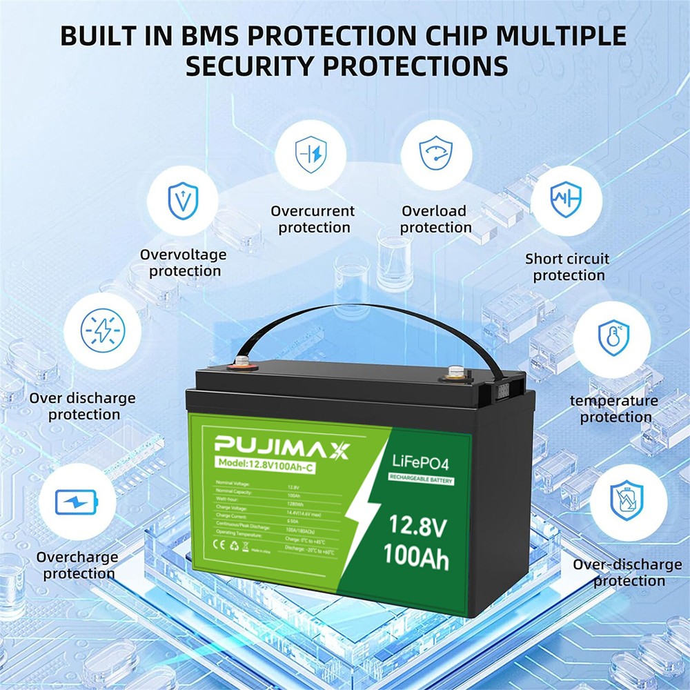 12V 100Ah LiFePO4 100Ah Lithium Battery BMS Cycle Deep for Solar Trolling Motor