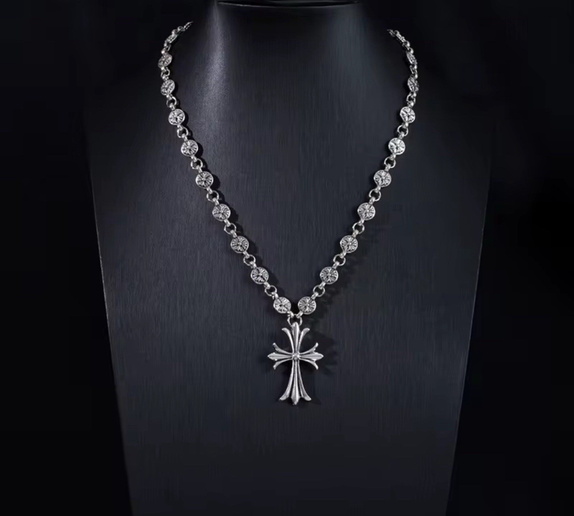 Cross Pendant Necklace Chain Chrome Hearts style Y2K 55CM