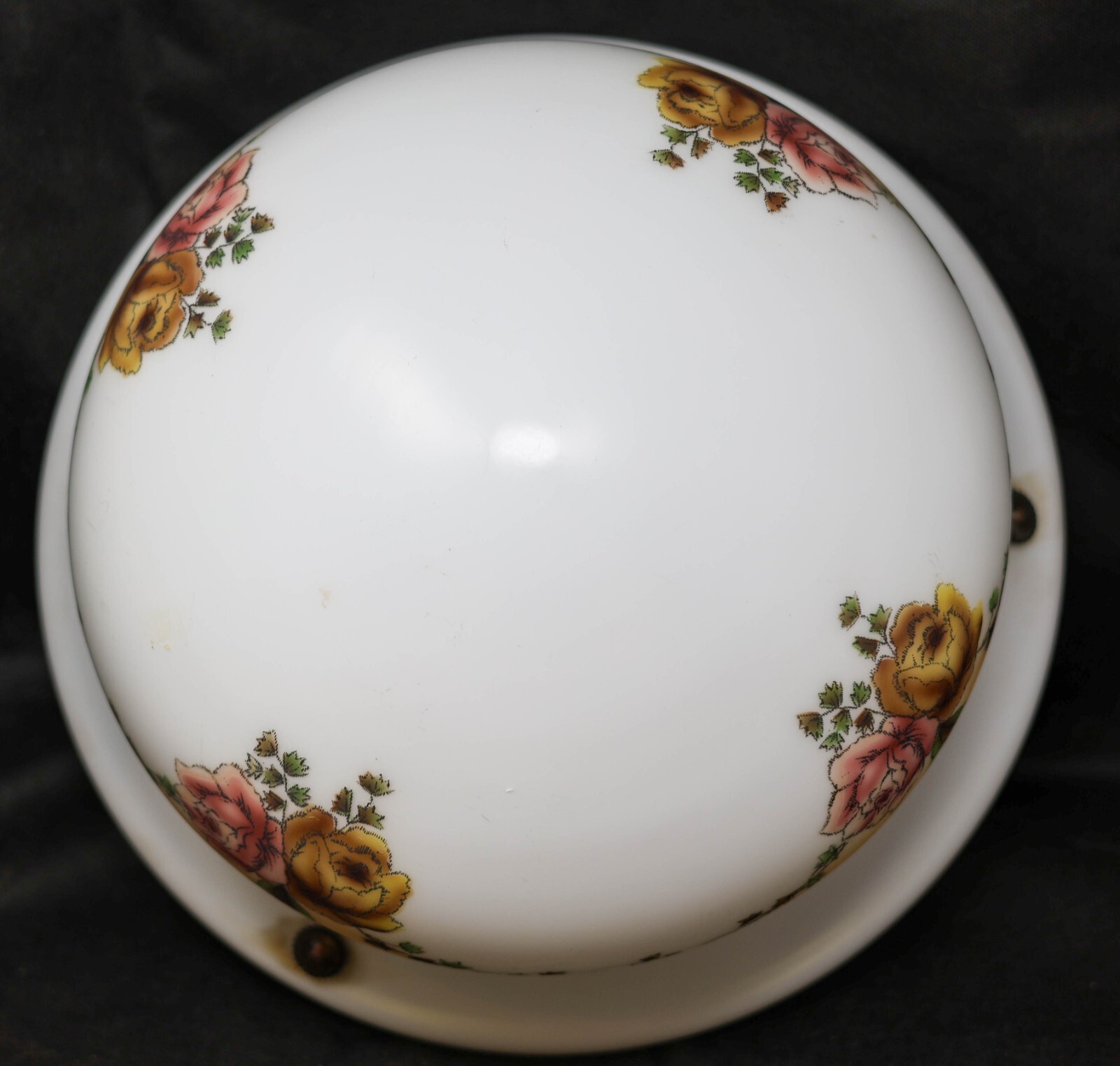 Vintage Large Hanging 3-Chain Glass Light Shade Lamp Part 14.25" Diam x 5" Roses