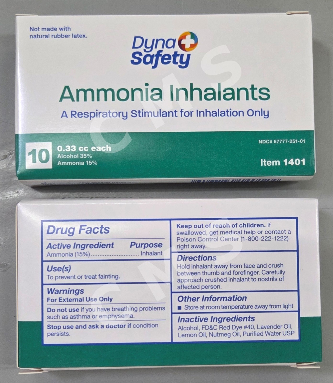 DynaSafety Ammonia Inhalant Respiratory Stimulant 0.33cc 10/BX Smelling Salts
