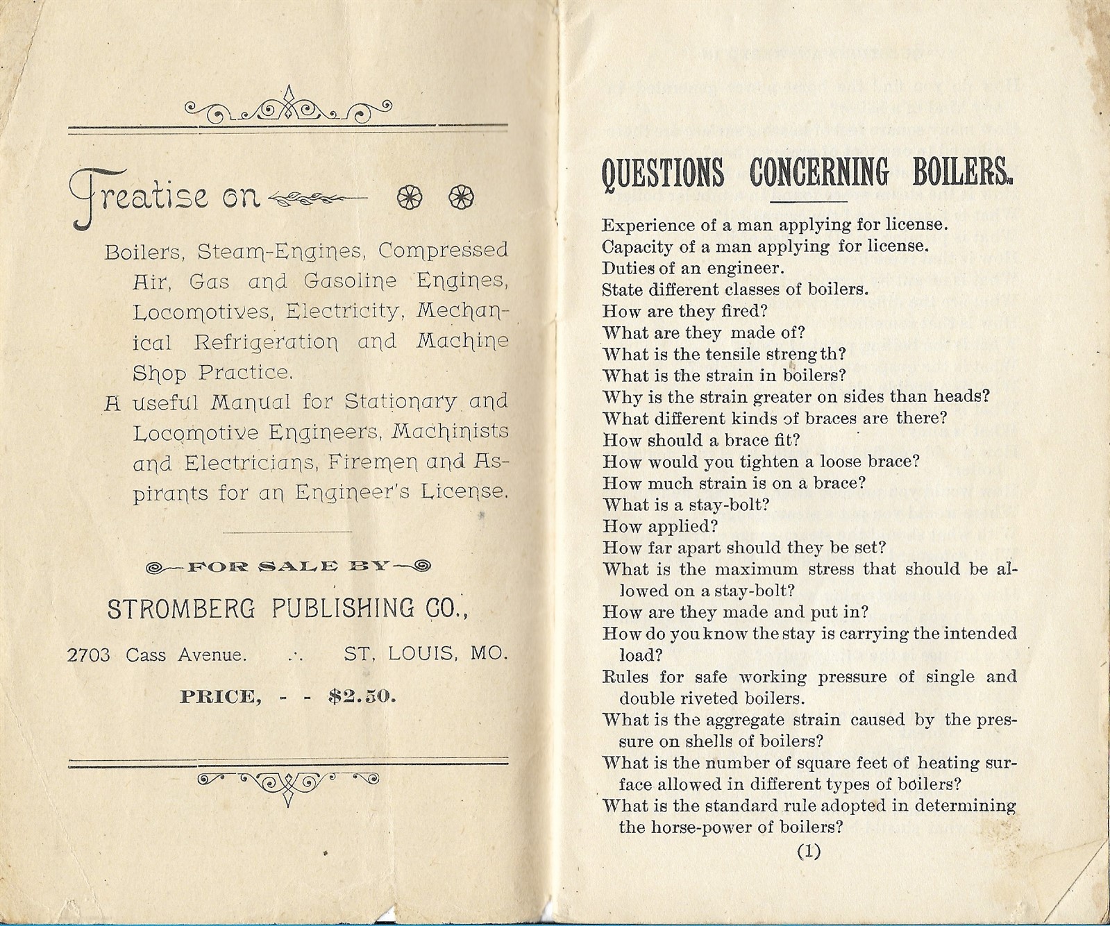 1900 Stromberg's Steam Users Guide Antique Booklet