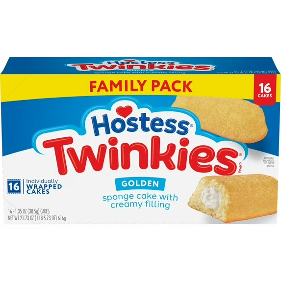 Hostess Twinkies Snack Cakes, Golden Sponge Cake with Crème Filling, 21.73 oz Bo