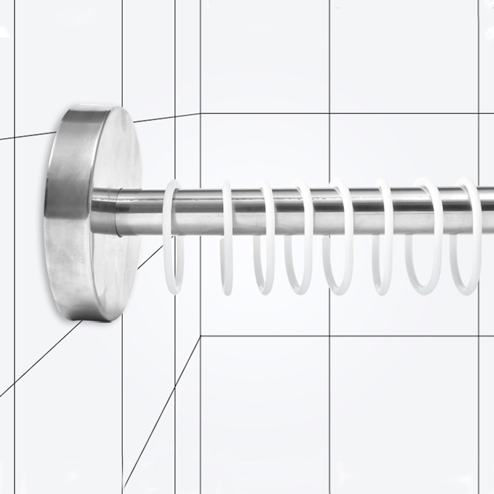 Stainless Steel Shower Curtain Rod 80-130 Cm with 9.8ft*6.6ft Curtain