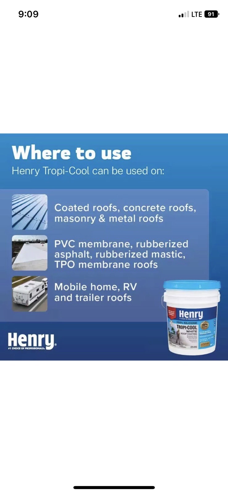 HENRY White Roof Coating 4.75Gal Tropi-Cool 100% Silicone Superior UV Resistance