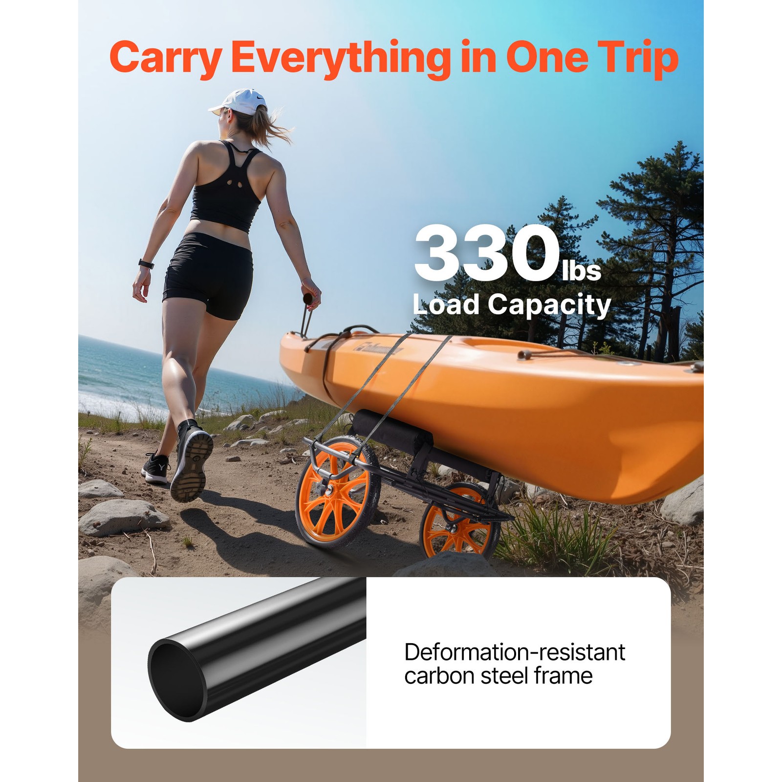 Uimoso Detachable Kayak Carrier with 330 lbs Capacity and 15-inch Rubber Wheels