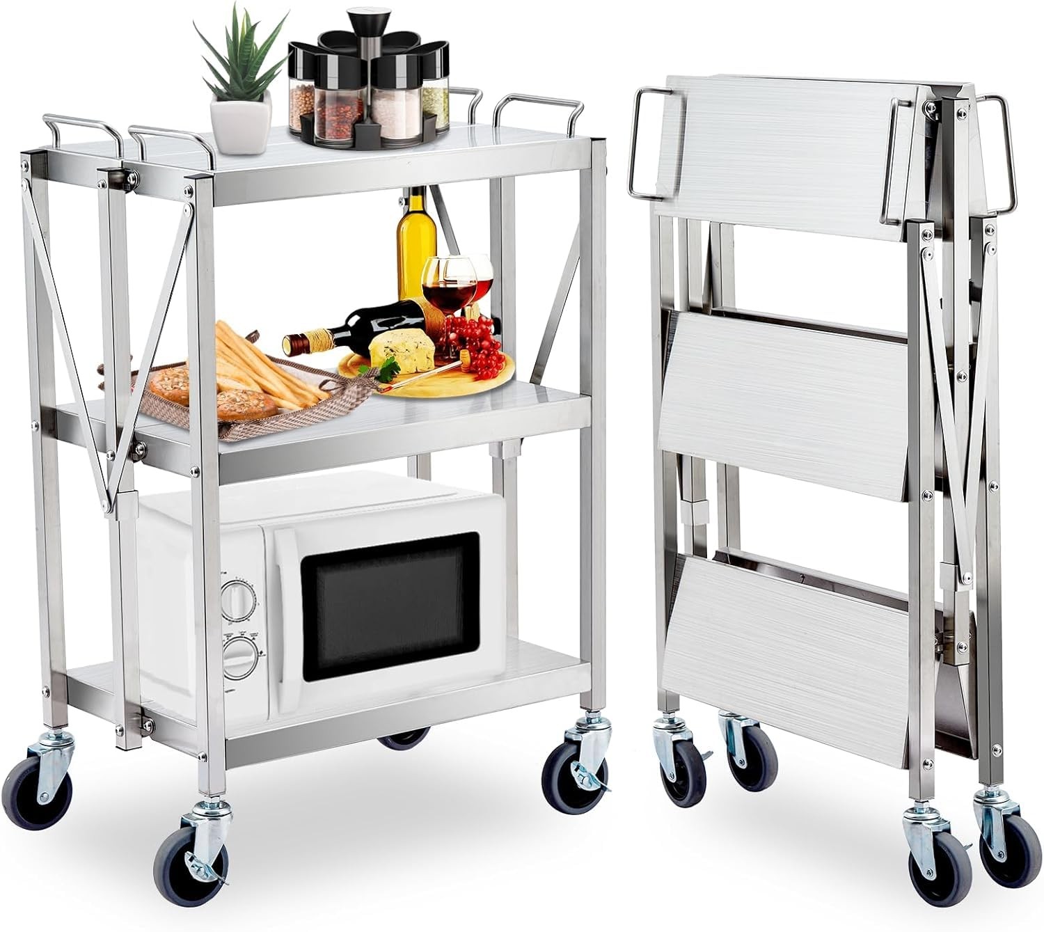 Foldable Service Cart Utility Service Cart w/ 360°Wheels 400 LBS Load Capacity