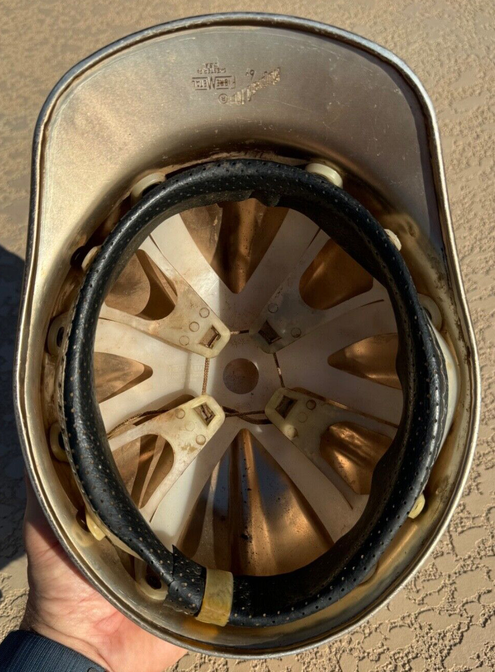 VINTAGE SUPERLITE BY FIBRE METAL ALUMINUM HARD HAT TANNER PAVING & MATERIALS