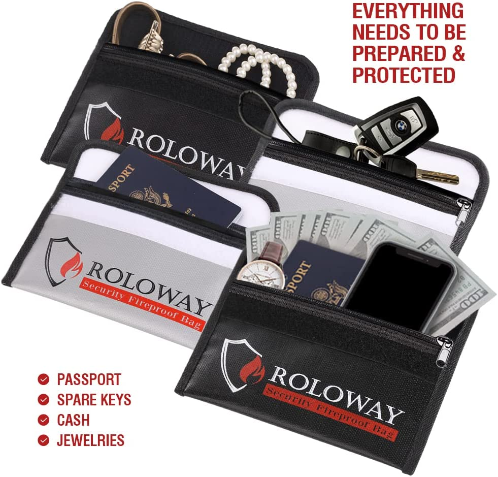 ROLOWAY Fireproof Bag (5 X 8 ), Money Wallet Cash Fireproof Bag (2-Pack)