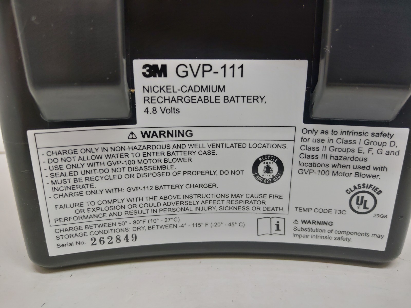 3M GVP-111 Battery Pack NiCd For GVP-100 PAPR Unit - NEW