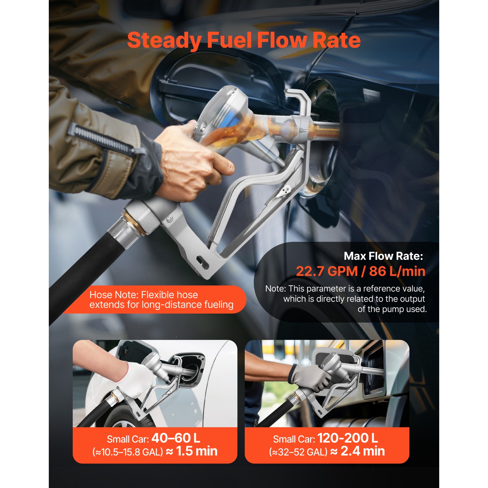 Uimoso 3/4 in NPT Automatic Fuel Nozzle with 0.78 in Spout and 10 ft Hose