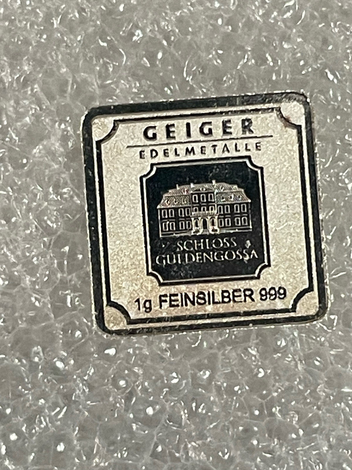 1 gram Geiger .999 Fine silver bar Square Series-Light Toning