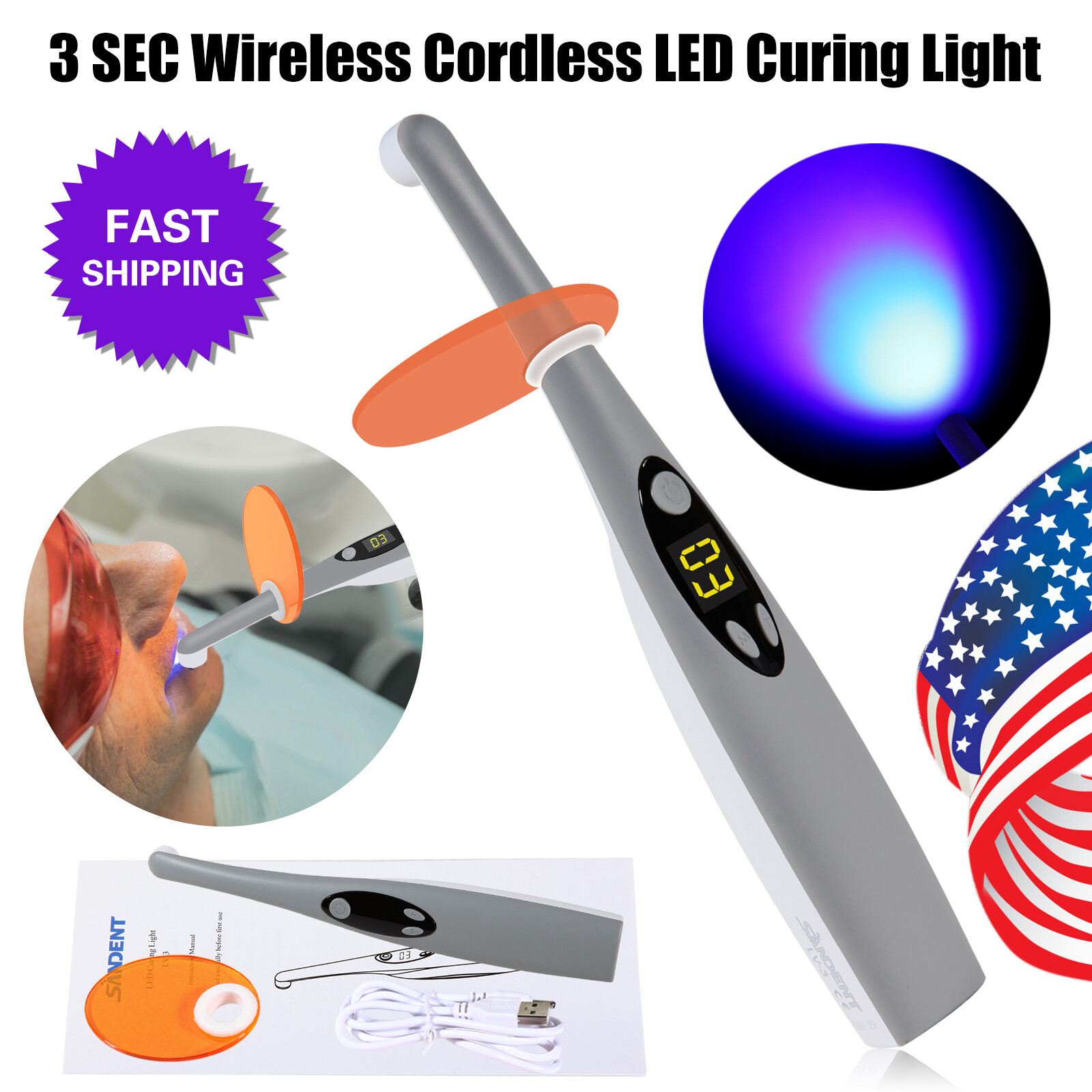 Dental Cordless Led Curing Light 3 Second iLED Cure Lamp Woodpeck DTE Style 3s