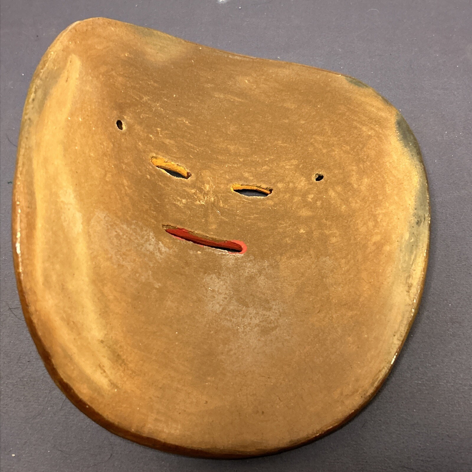 Vintage Mexican Brown Ceramic Hanging Mask Folk Art Hand Made