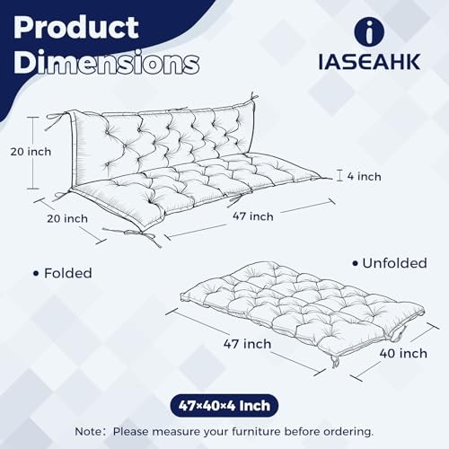 Porch Swing Cushions, Waterproof Swing Cushions for 47×40×4 Inch Forest Green