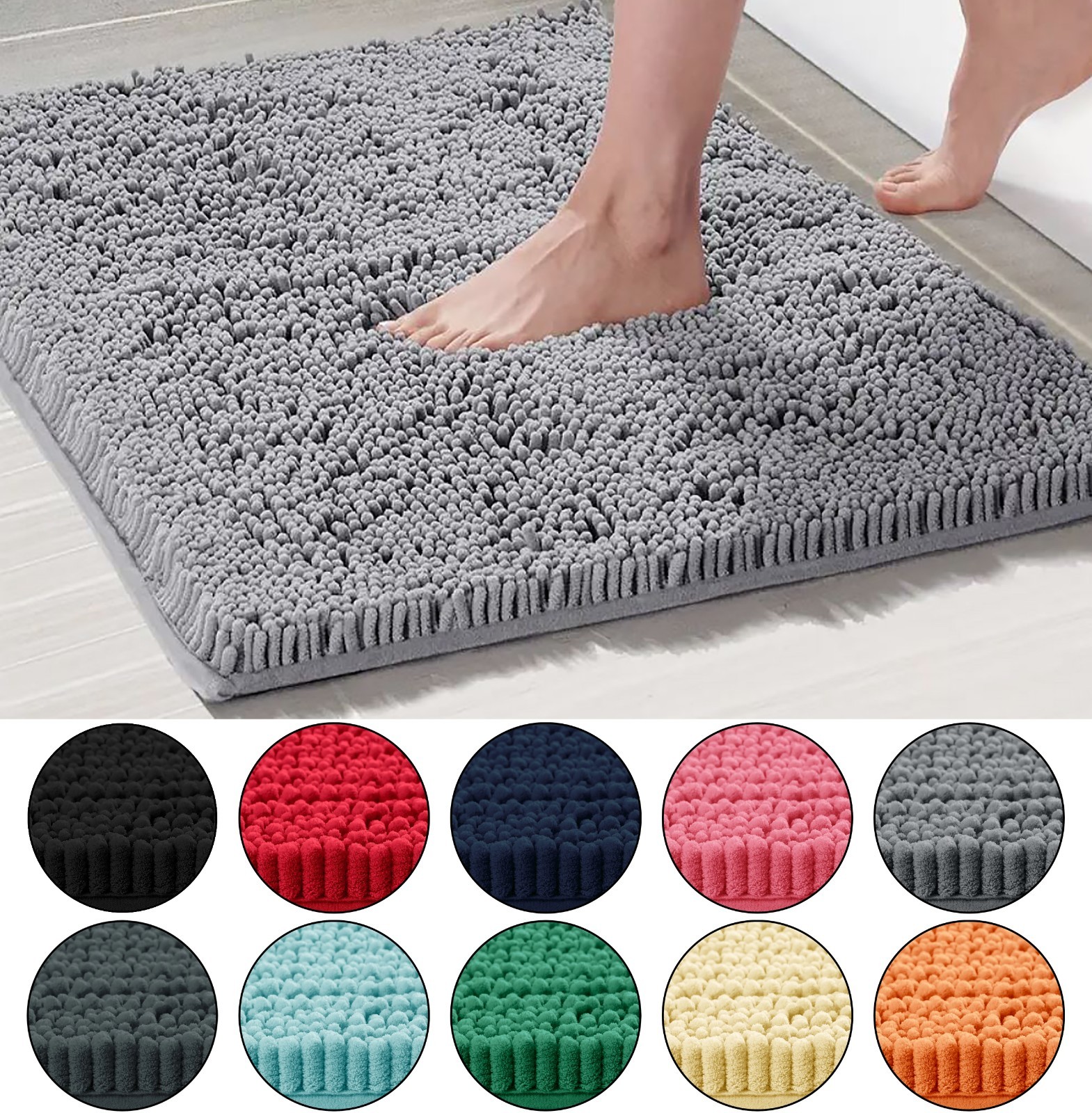 30"x20" - Soft Cozy Plush Chenille Bath Mat Highly Absorbent Bathroom Rug