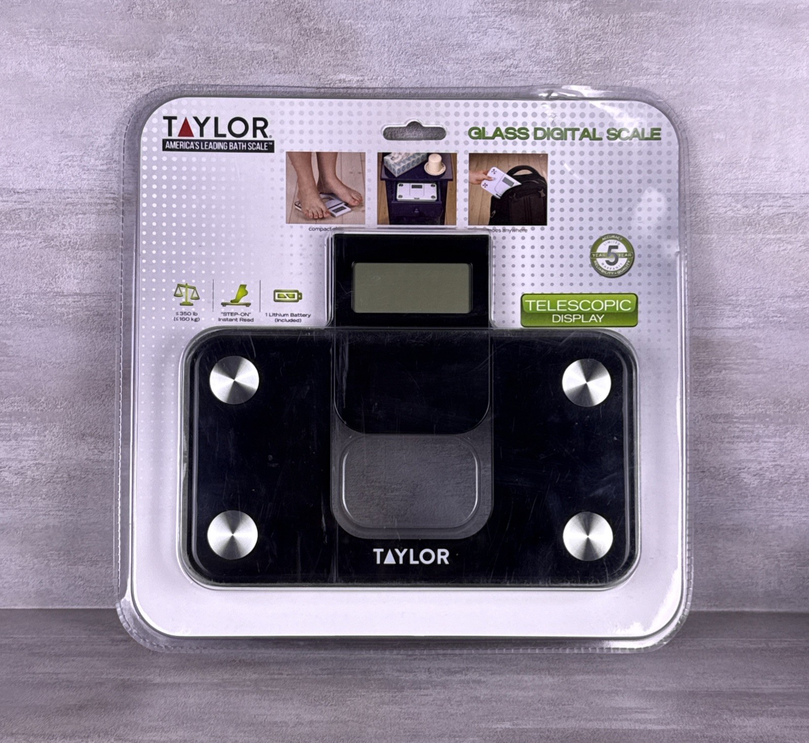 Taylor Glass Digital Mini Scale (9” x 5”) Telescopic Display Model 7086B NEW