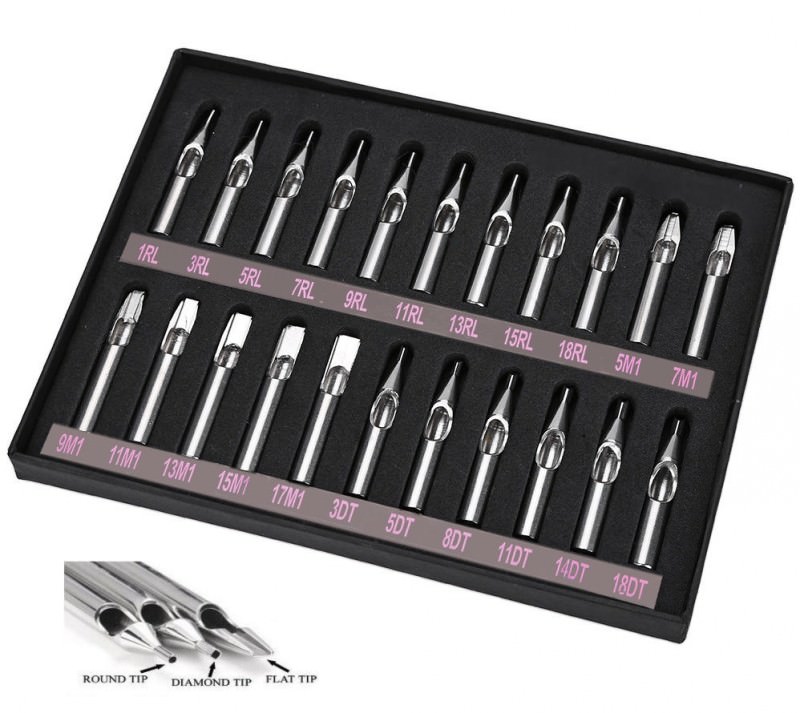 22Pcs/Box 304 Stainless Steel Needle Nozzle Tip For Tattoo Machine Tube Grip Kit