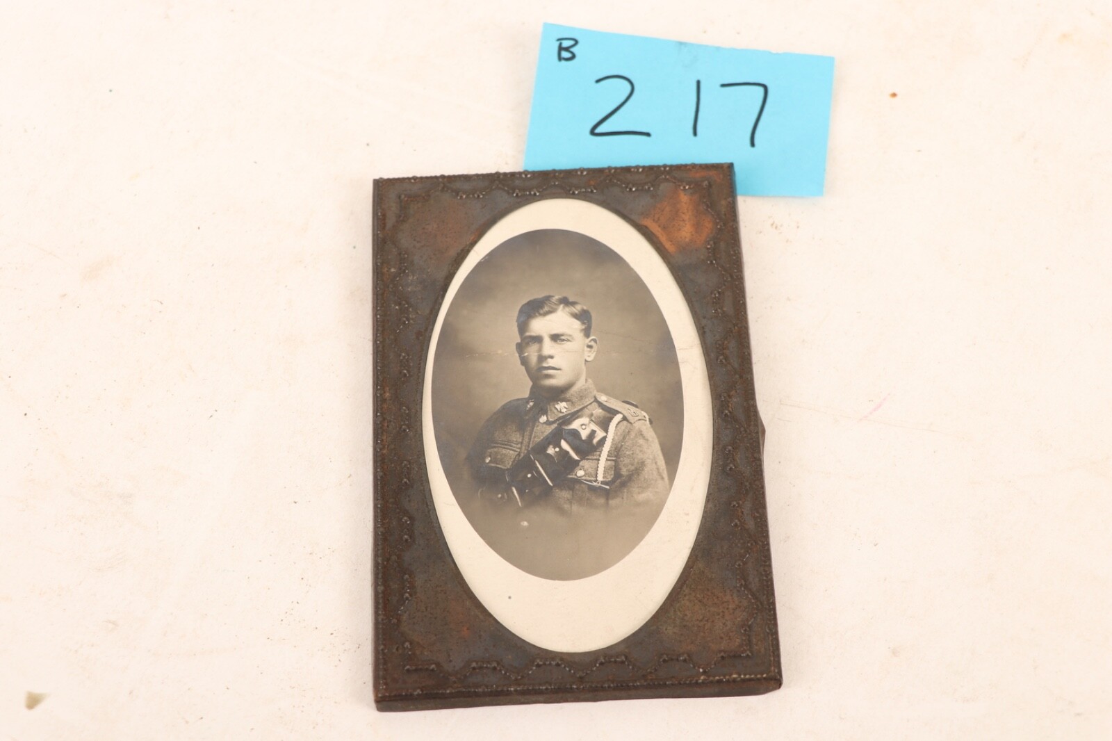 b217  Framed Real Photo Postcard of Unknown English Soldier WWI Period