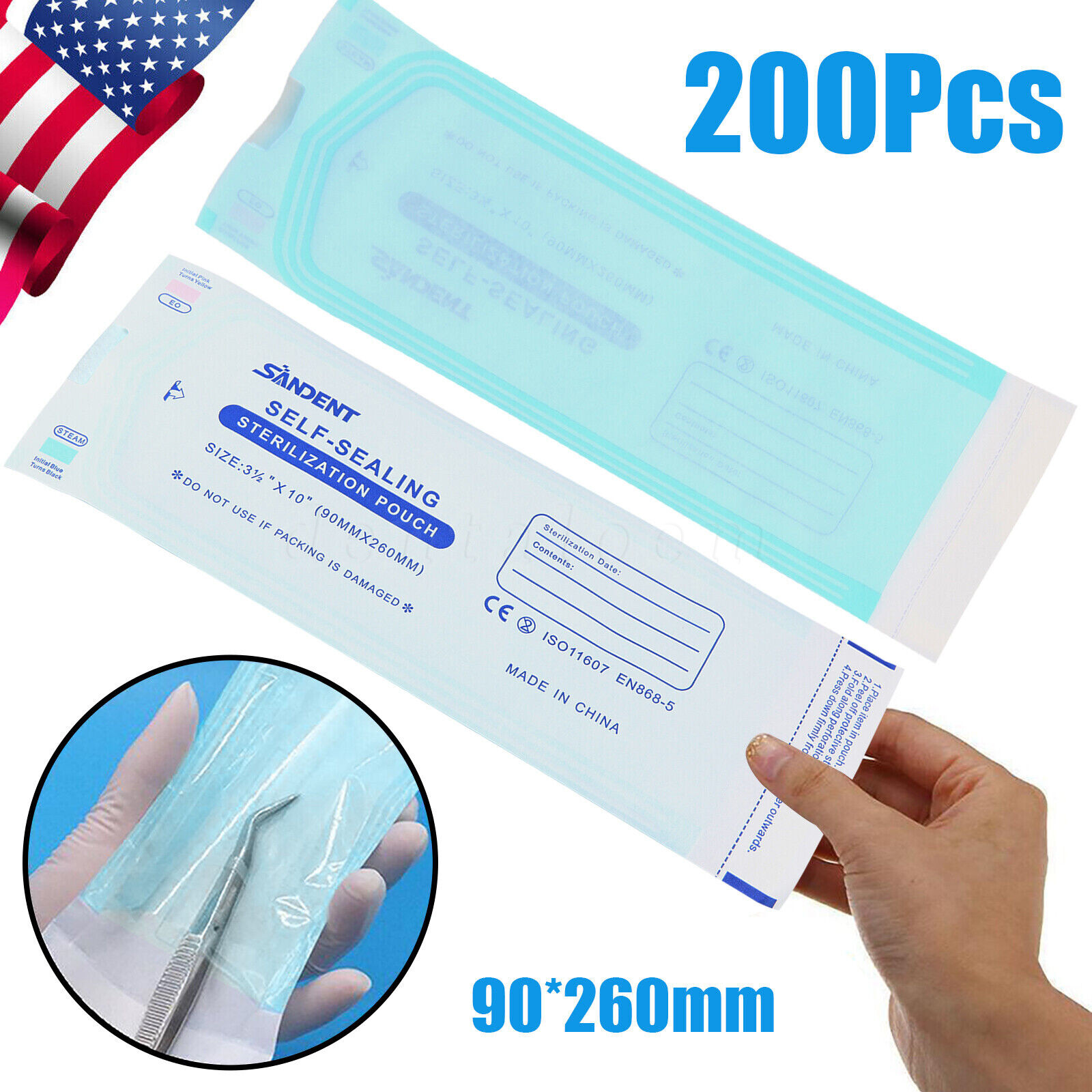 1000 3.5" x 10" Dental Sterilization Pouches Sterilizer Autoclave Bags Tool Nail