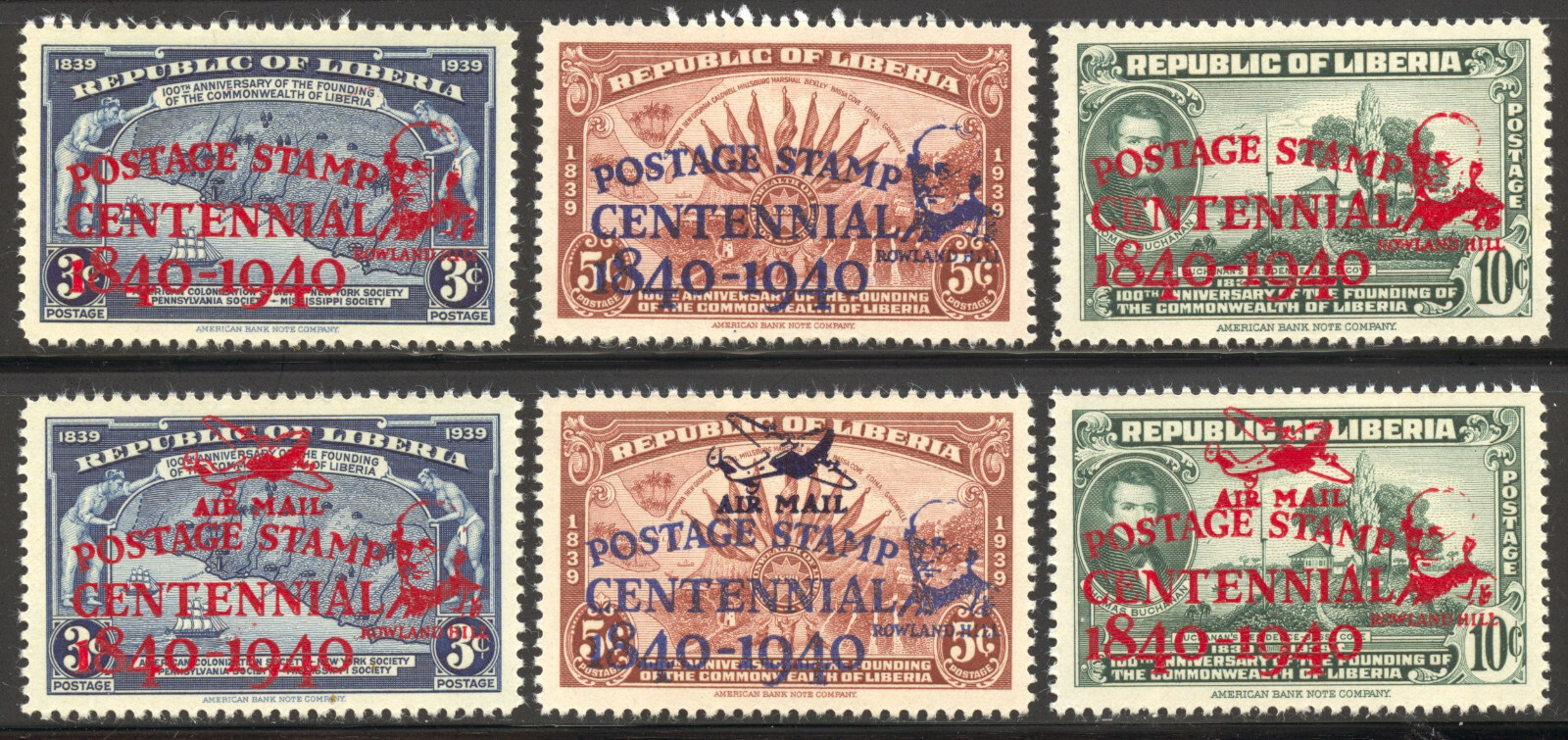 Liberia Vintage 1941 Stamps #280 - 282, C14 - C16 Mint Never Hinged