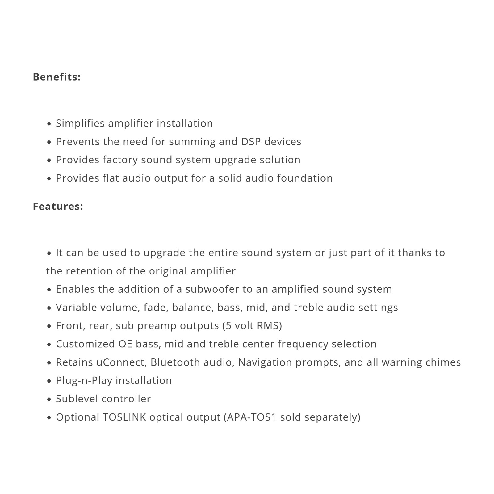 PAC AP4-CH42 Amplifier Integration Interface for select 2021-2025 Dodge Jeep Ram