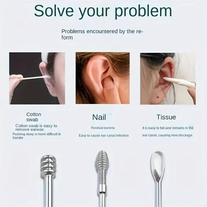 6pcs Stainless Steel Ear Wax Removal Spiral Cleaning Ear Wax Removal Tool Set