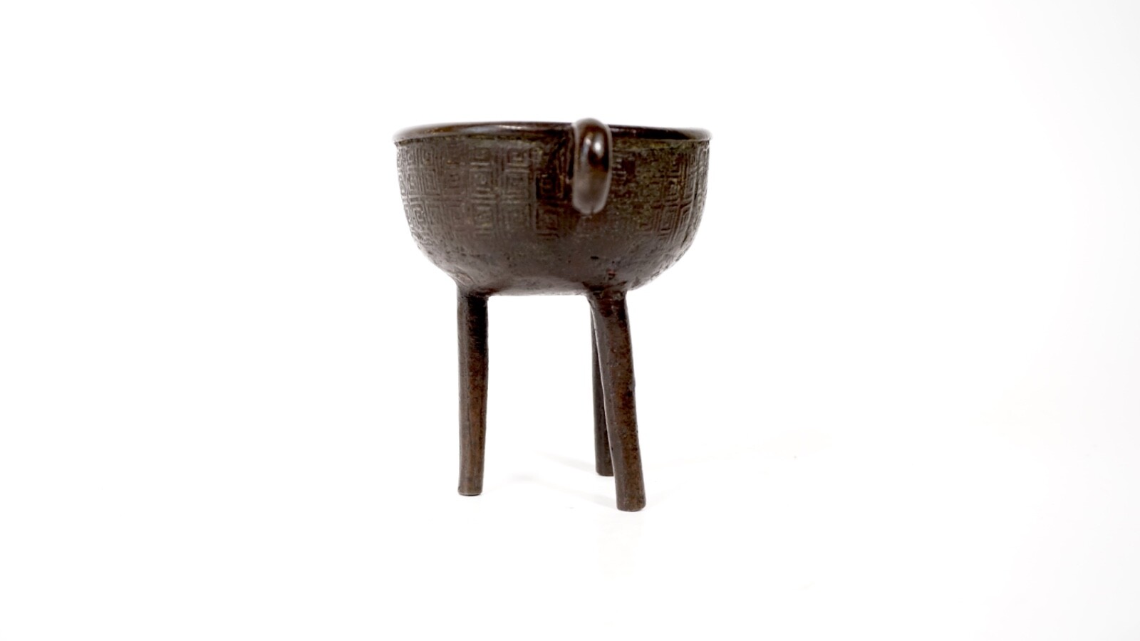 Antique Ming Dinasty DING Bronze Censer - tripod incense burner with loop handle