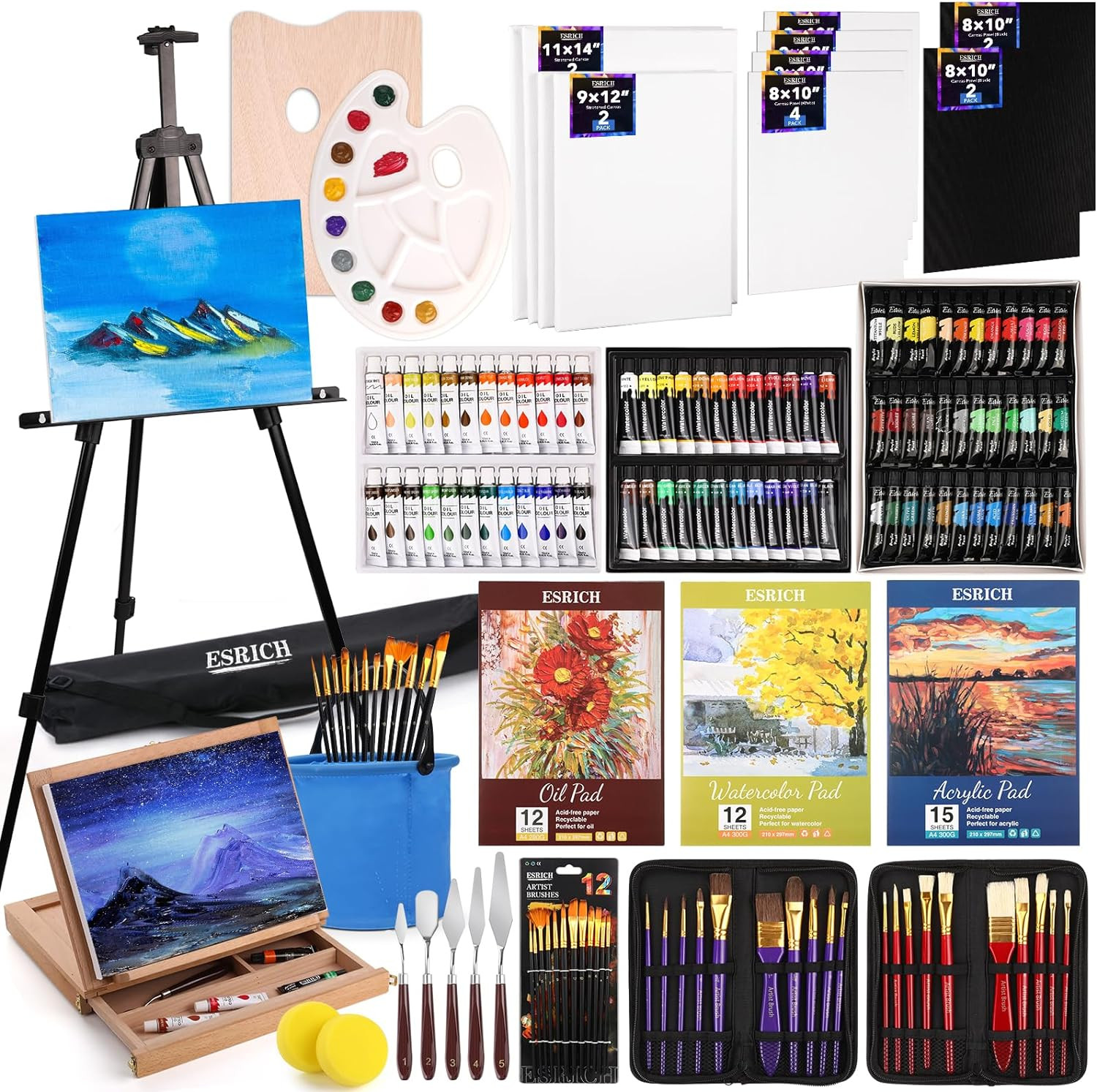 141PCS Deluxe Artist Painting Set, Painting Supplies with 84 Paint(Oil, Watercol