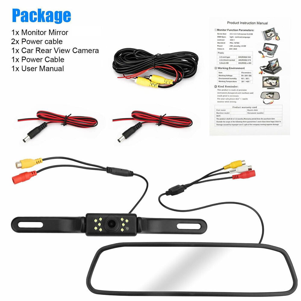 4.3" Backup Camera Mirror Car Rear View Reverse Night Vision Parking System Kit