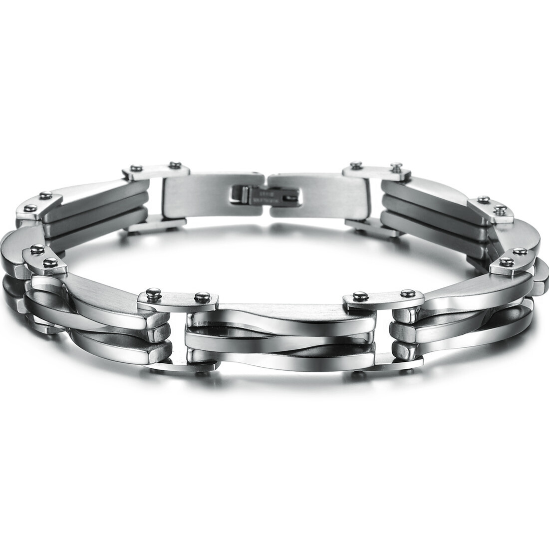 Two Tone Stainless Steel Men's Chain Link Bracelet Wristband Cuff Bangle 8.66"