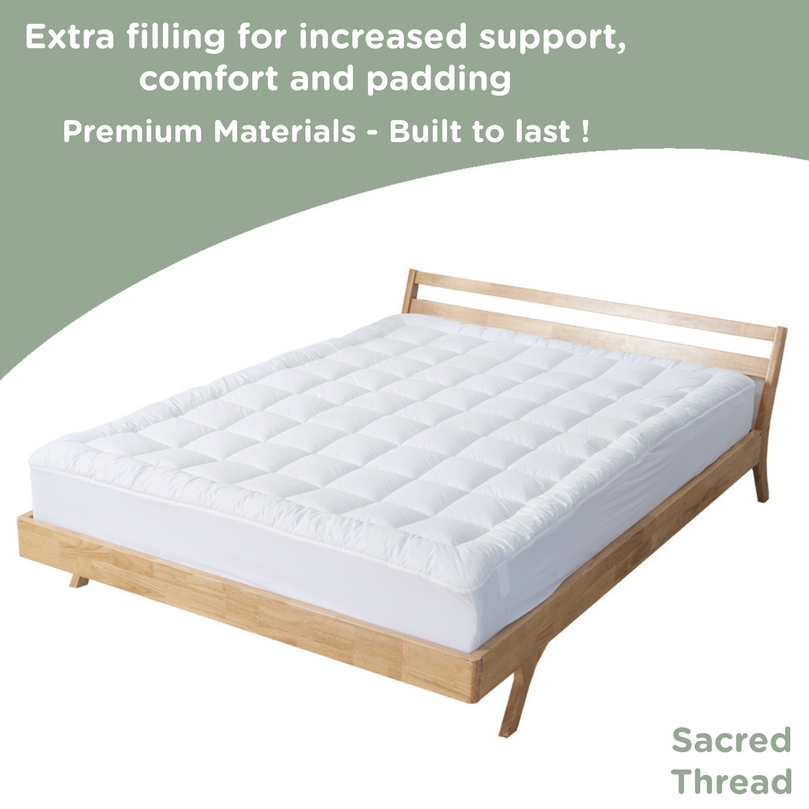 Sacred Thread Mattress Pad, Cooling Mattress Topper w/ 18 Inch Pockets