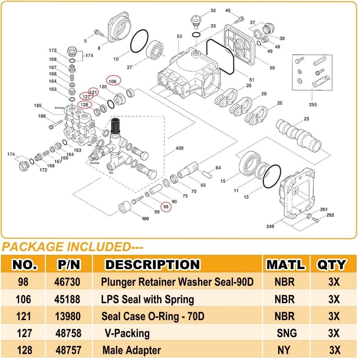 Seal Kit 34262 for Cat Pressure Washer Pump 66DX 6DX 6DX40G1I 66DX40G1I 6DX35G1I