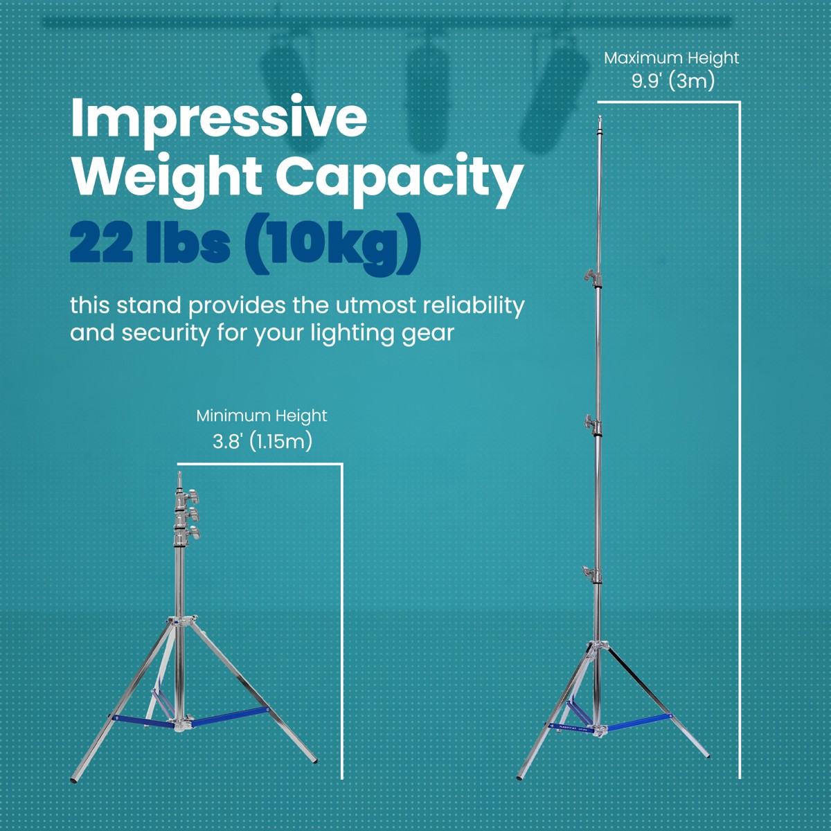 Flashpoint Flashpoint 9.9ft Steel Light Stand Pro with Leveling Leg, Silver, Max