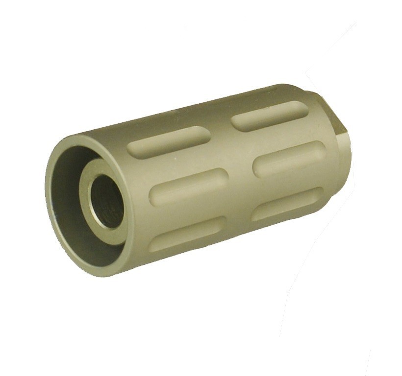 Aluminum Anodized Tan 1/2x28 TPI Muzzle Brake With 13/16x16 TPI Forwarde 9MM