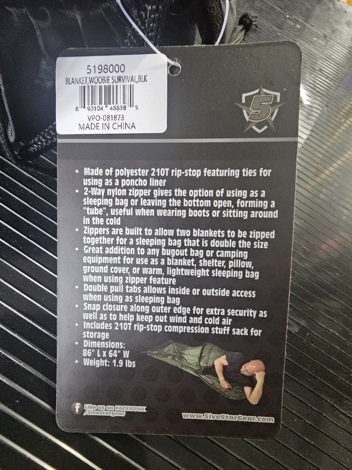 U.S. MILITARY • WOOBIE BLANKET • SLEEPING BAG • PONCHO LINER • 5IVE STAR GEAR
